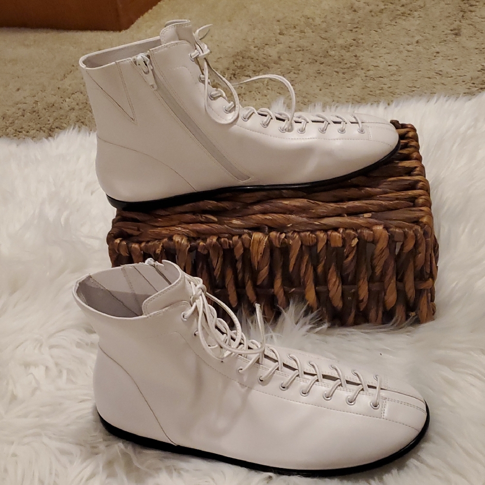 Jeffrey Campbell White Lace Up Boots